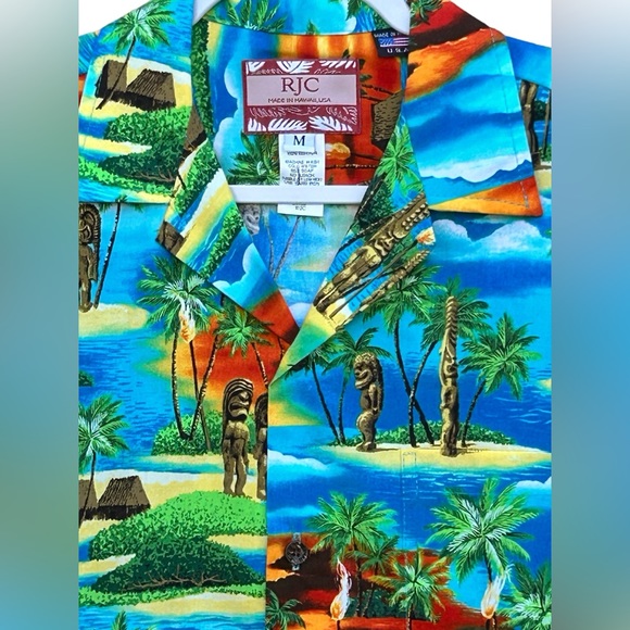 RJC Hawaiian Beach Front Palm Trees Tiki Print Shirt Size M. - Picture 3 of 4